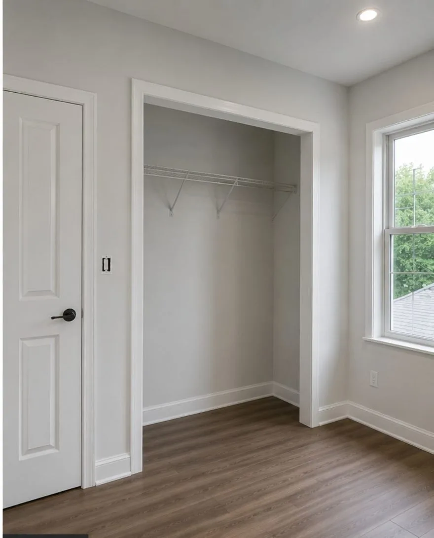 Closet built, drywalled and painted white