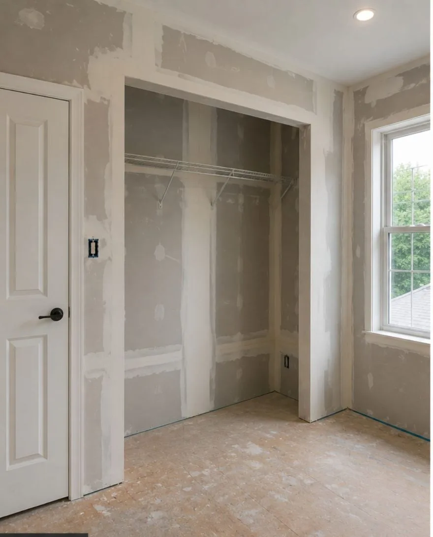 Closet framing before drywall and paint