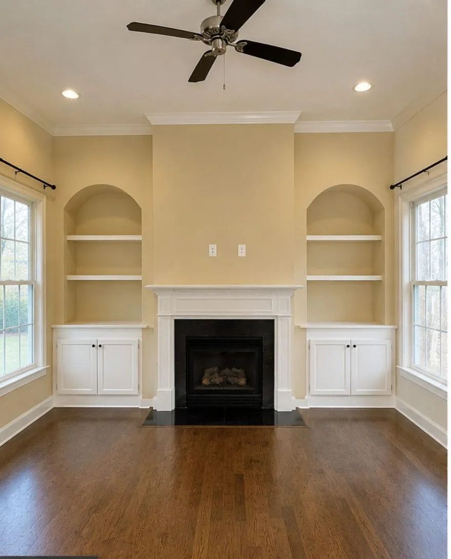 Living room before painting — dated yellow walls
